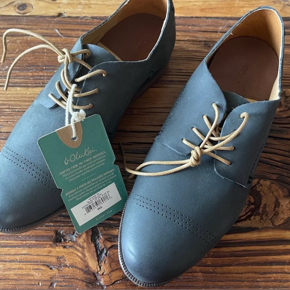 OluKai Keawe Oxford- Black/Clay Women's Size W6 Leather Shoes